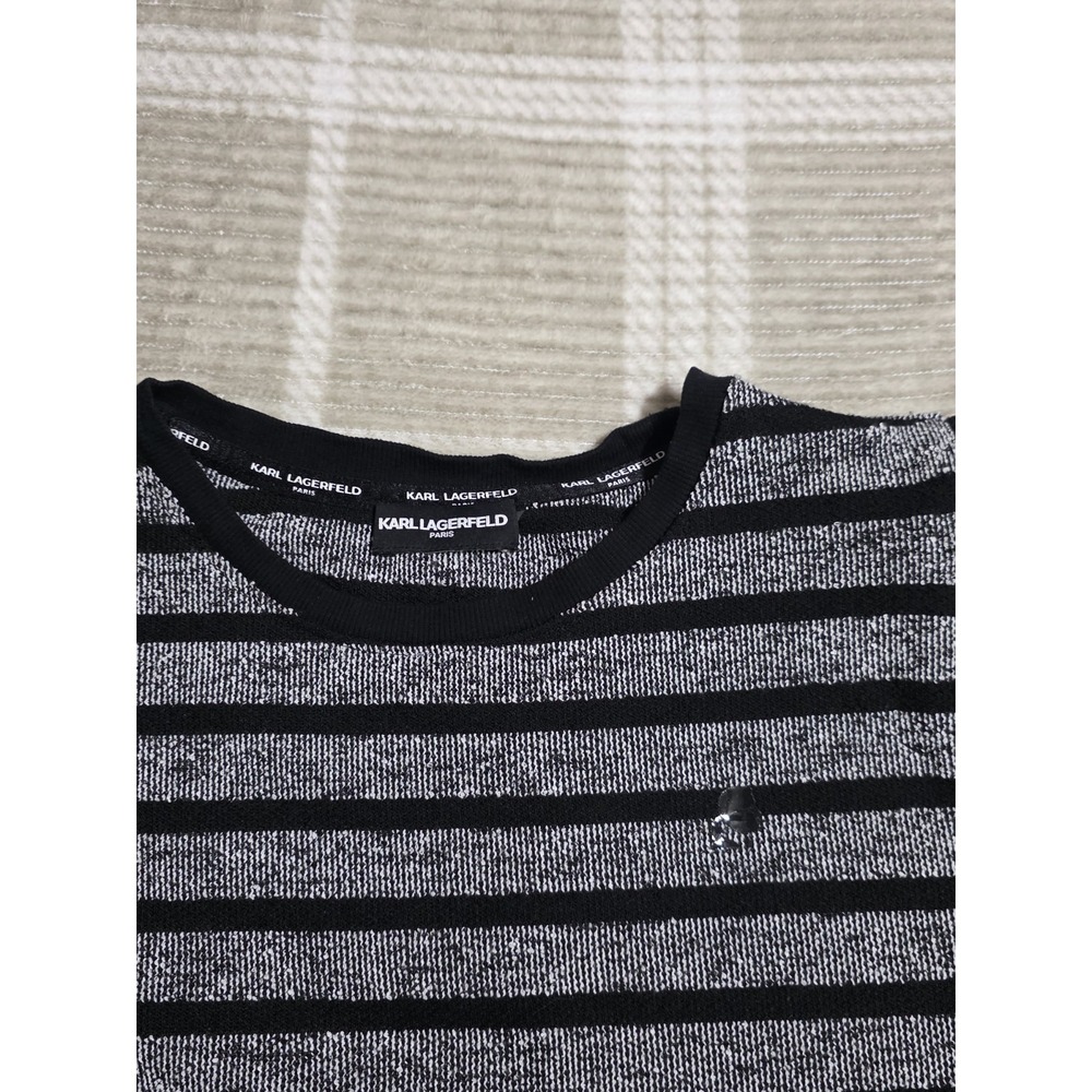 Karl‎ Lagerfeld Paris Top Womens Gray Black Stripe Puff Sleeve Sweatshirt Knit